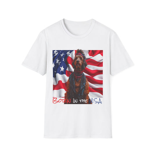 Unisex Softstyle T-Shirt Bleu Dog Born in the USA